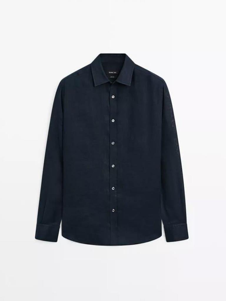 Garment-washed linen overshirt