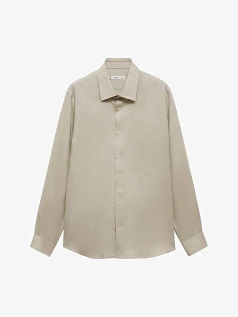 Garment-washed linen overshirt